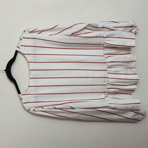 Nine West White & Orange Striped Peplum Blouse V-Neck Women's Size L - Picture 3 of 5